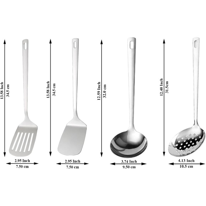 Набір кухонного інвентарю з нержавіючої сталі 4 шт: лопатка для м'яса, шумовка, половник, інструмент для воку - для нового дому та квартири
