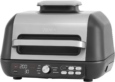 Ninja Foodi MAX PRO Grill, Flat Grill Plate & Air Fryer, 3.8L Air Fryer with Digital Temperature Probe, Dishwasher-Safe Parts, 7-in-1, Silver/Black AG651EU MAX PRO Grill & Air Fryer 3.8L Black/Silver