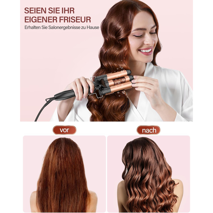 Локкенштаб 3 FäSser Beach Waves: Випрямляч для волосся з хвилястим ефектом, 25 мм, керамічний, рожеве золото