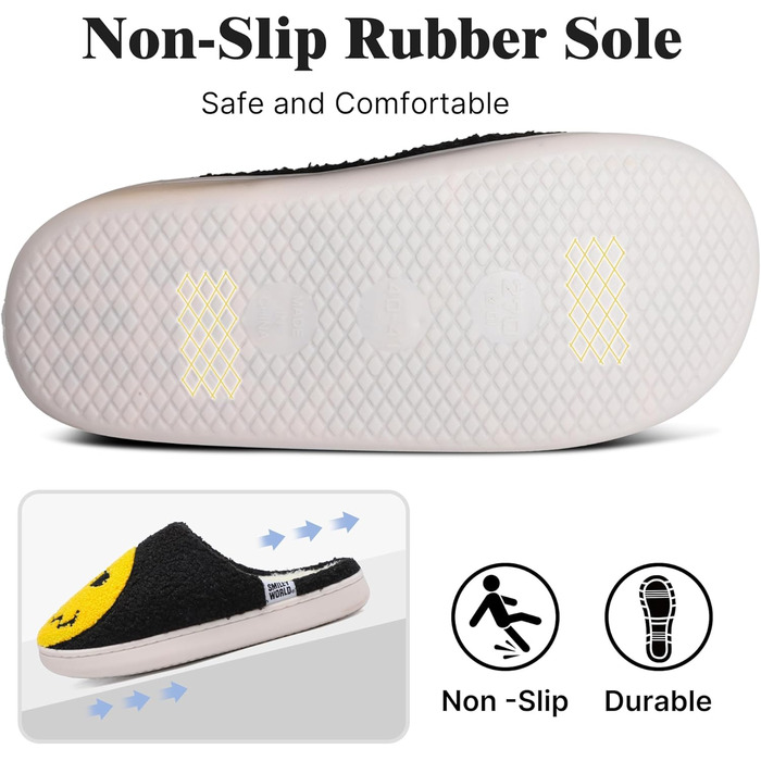 Чоловічі домашні тапочки Smilley з плюшу, Memory Foam, теплі зимові тапочки для дому (40/41 EU, чорний)