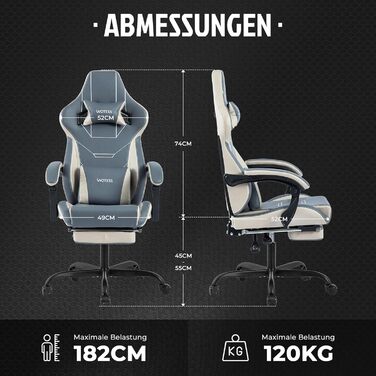 Геймерське крісло Ergon Gaming з підставкою для ніг, регульоване, офісне, з підтримкою попереку (синьо-бежеве)