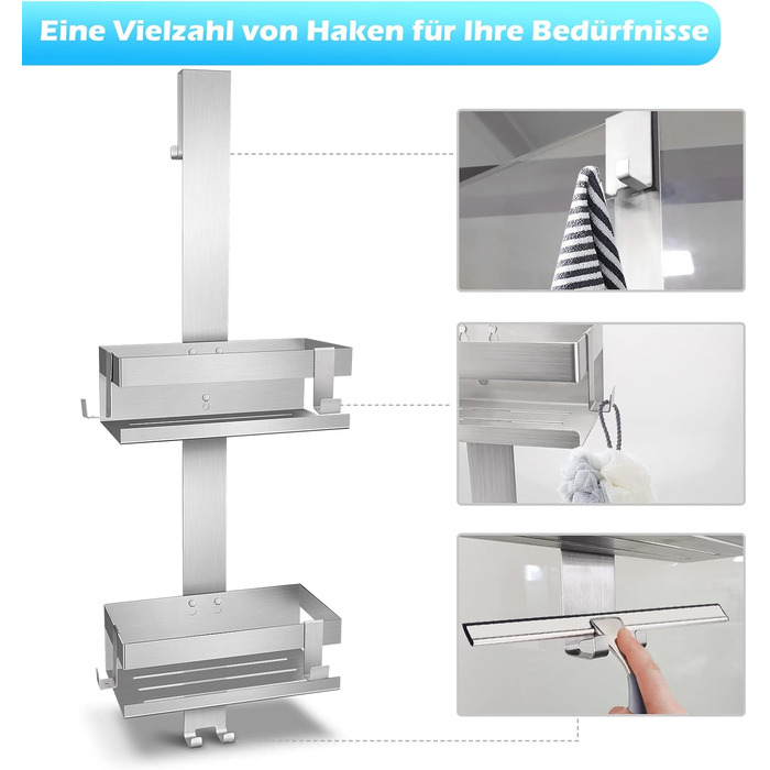 Uuliyer Shower Shelf for Hanging, Stainless Steel SUS304 Shower Rack No Drilling Required for Frameless Glass Door, Shampoo Shower Gel Holder for Shower (Style A (Silver))