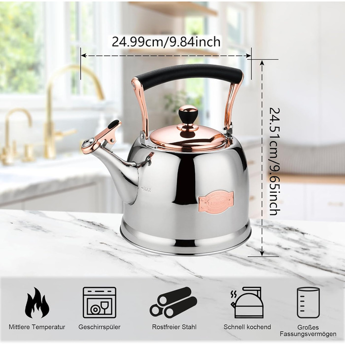 Нержавійна чавур для кемпінгу 3L з чайником, для плити та газової поверхні, зі свистком (Золотий)