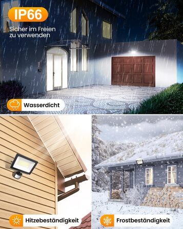 MEIKEE 60W LED Floodlight with Motion Sensor, 5900LM, 6500K Cool White, 3 Modes, 10 Brightness Levels, LED Floodlight with Sensor, IP66 Waterproof, Spotlight for Garden, Garage, Sports Field