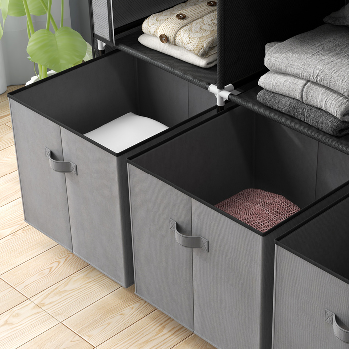 HOMCOM Folding Wardrobe, Fabric Closet, Zipped Folding Cabinet, Non-woven Fabric, Dark Grey, 125x43x162.5cm | Aosom