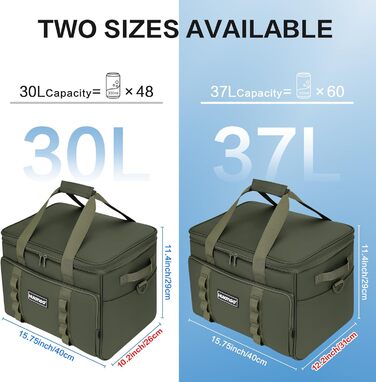 Термосумка-холодильник 30L, велика, зелена: для пікніків, барбекю, пляжу, кемпінгу. Водонетричка, з плечовим ременем