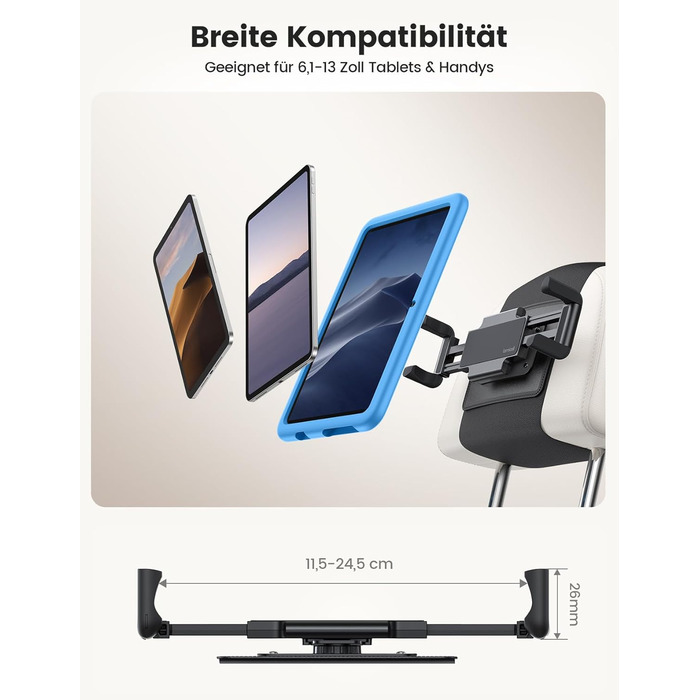 Утримувач для планшету Lamicall у автомобільну підголівник - складний, міцний кріплення для планшету, 360° обертання. Підходить для iPad, Samsung Tab, 6.1-13 дюймів