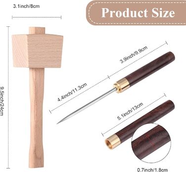4-Piece Canvas Ice Scraper and Crusher Set with Stainless Steel Ice Pick with Safety Cover, Wooden Handle and Sheath, Wooden Ice Crusher Hammer for Crush Ice Tools Bartender Bar Kitchen Accessories