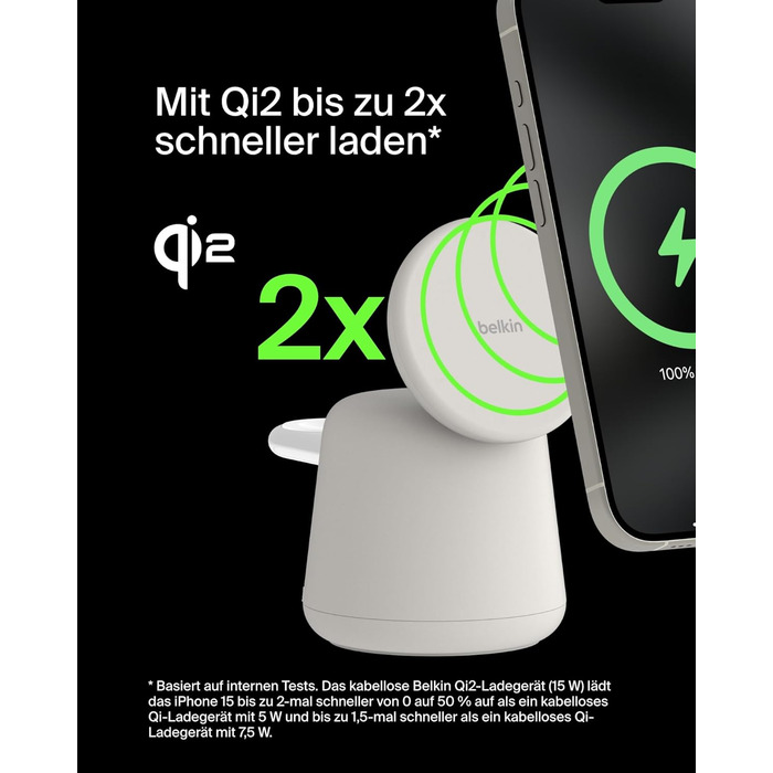 Belkin BoostCharge Pro 2-в-1: Бездротова зарядка Qi2 15W MagSafe для iPhone, Apple Watch, AirPods – Пісочний колір