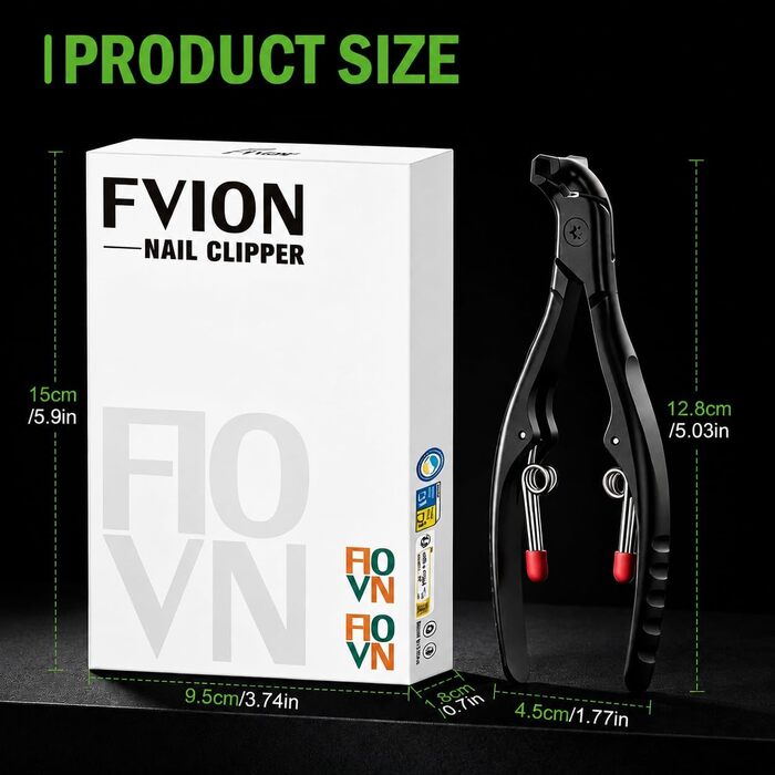 Професійний кусачок для товстих нігтів на ногах FVION: великий кліпер з довгим ручкою та подвійною пружиною для літніх людей та людей з обмеженою рухливістю, чорний