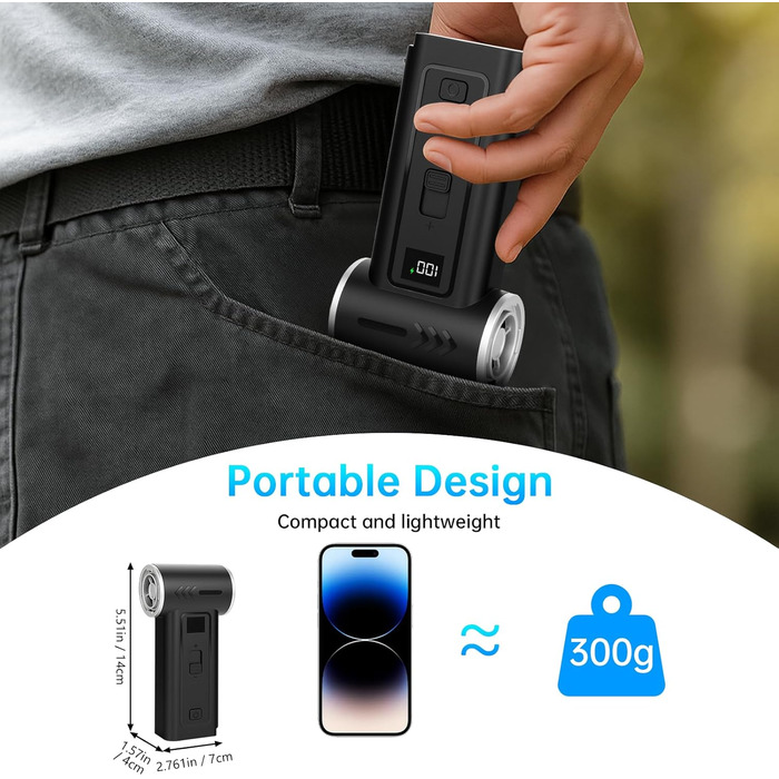 HERBYD 2-в-1 Електричний Пилосос-Обдув 180000 об/хв з Акумулятором 8000mAh та Цифровим Дисплеєм для Комп'ютера, Клавіатури, Дому та Автомобіля