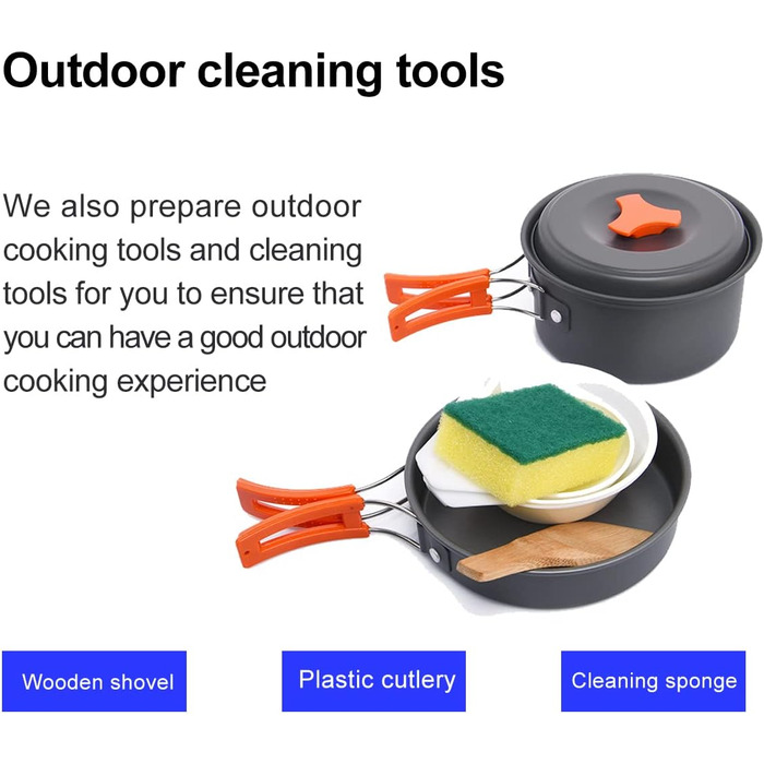 Набір посуду для кемпінгу WIDESEA на 2-3 особи, антипригарне покриття, сковорода, каструля та чайник, набір мірний, для походів/трекінгу/пікніків на природі (світло-сірий)