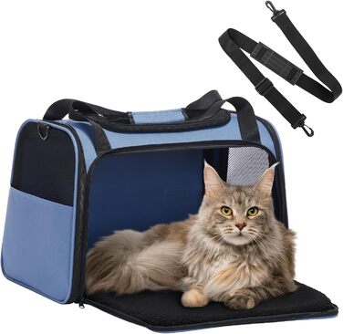 Транспортна переноска для котів та маленьких собак Petfit - легка переноска для подорожей літаком, з ременем безпеки та розширюваним килимком, блакитна (L)