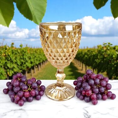 Набір з 6 вінтажних кольорових келихів для вина та напоїв з діамантовим візерунком (Netz Gold-Glanz), келихи Long Drink, коктейльні келихи з тисненням, склянка, келих для вина, склянка для води, склянки-кубки позолочені блискучі