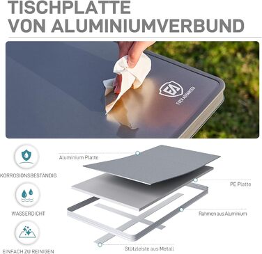 Складаний столик для кемпінгу EVER ADVANCED 120x60 см, сірий. Макс. навантаження 60 кг, для 4-6 осіб. Ідеально для кемпінгу, пікніка, саду, балкону.