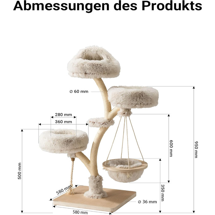 Кігтеточка для котів Fudajo Designer у вигляді дерева, 130 см, з плюшем та сизалем, з гамаком