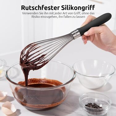 Міксер кухонний U-Taste, 30 см, з нержавіючої сталі 18/10, 12 гнучких дротів, силіконовий ручка, для тіста та соусів (Чорний)