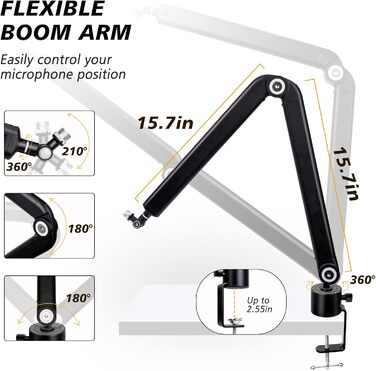 Тримач для мікрофона SUNMON для HyperX QuadCast та інших моделей, регульований, з адаптером 3/8' - 5/8'