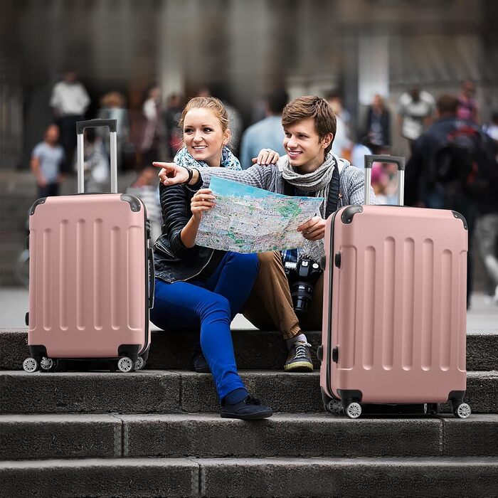 Набір валіз LALAHO 3 шт. з косметичками, рожеве золото, ABS пластик