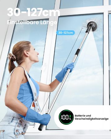Електрична щітка для чищення Leebein Spin Scrubber: водонепроникна (IPX7), з телескопічною ручкою, 7 насадками та 2 швидкостями для ванної, підлоги та кухні, чорна