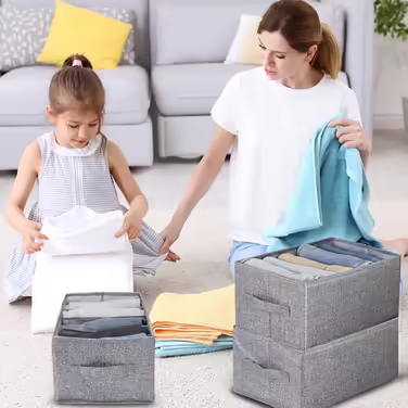 4 Piece Closet Clothes Organizer with Support Board, Foldable Jeans Organizer for Drawers, Washable Compartments, Closet Organizer and Storage Baskets for Jeans, 5 + 7 Grids, Grey (4 x 5 Compartments)