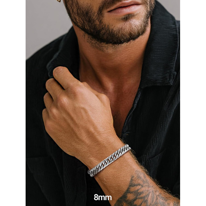 Чоловічий браслет PROSTEEL з нержавіючої сталі з 18K золотом, чорний, ланцюжок 'Panzerkette', важкий, для чоловіків та підлітків, 8 мм/12 мм/16,5 мм/17 мм, срібло, 19 см