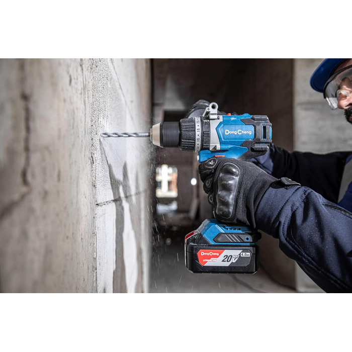 Акумуляторний ударний дриль-шуруповерт DongCheng 18V (2x2.0 Ah), 20+1+1 ступенів моменту, 13 мм патрон, 19-ти частинний набір з аксесуарами (120Nm)