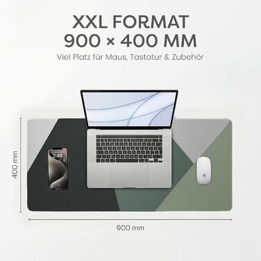 Килимок для миші XXL 900x400 мм: Нековзний, водовідштовхувальний, 3 мм, зшиті краї – для офісу, дому та геймінгу (Темно-сірий, оливково-зелений)