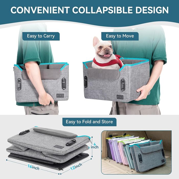 Автомобільний лежак для собак Petsfit - сірий, з кріпленням для безпеки та знімним килимком