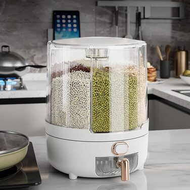 Rotating Food Dispenser – 360 Degree Rotating Dry Food Container, Transparent 6-Compartment Grain Dispenser | Sealed Rice Storage Container with Removable Lid, Storage
