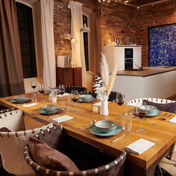 Сервіз MÄSER Metallic Rim: 24-частинний набір посуду для 6 осіб, сірий, з металевим оздобленням, з каменю