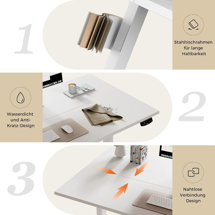 Електричний стіл Agilestic з регулюванням висоти 180x80 см, білий. Зручний комп'ютерний стіл з пам'яттю, ергономічний, стабільний