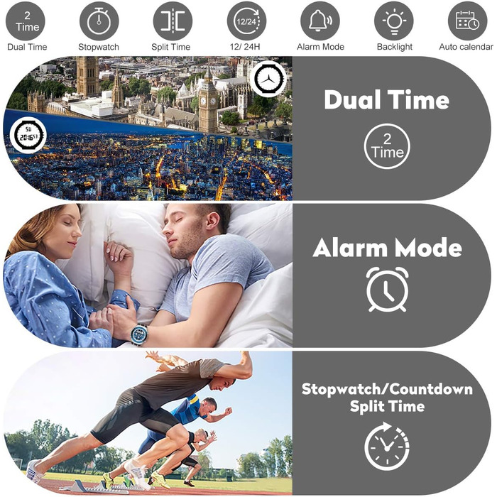 Чоловічий військовий спортивний годинник: цифрові, аналогові, з датою, будильником, світосвітністю, секундоміром. Великий годинник для чоловіків (Blue B)