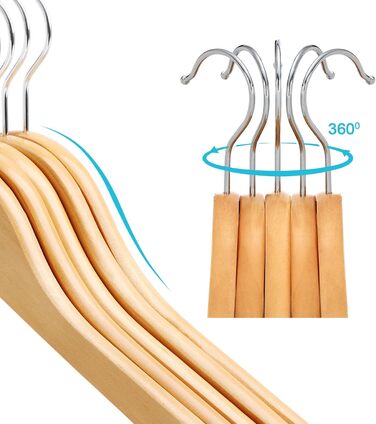 SONGMICS Children's Clothes Hangers, 20 Pack, Wood, Natural, 35 cm, 18