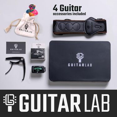 Набір аксесуарів для гітари Guitar Lab: ремінь, каподастр, тюнер, медіатори. Підходить для акустичної та електрогітари, бас-гітари