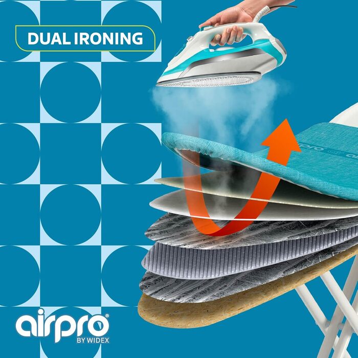 Airpro by Widex 6-layer ironing board cover for steam irons - Size L universal max 120x42 cm - no more water under the ironing board - irons up to 50% faster - Made in Europe Linen L