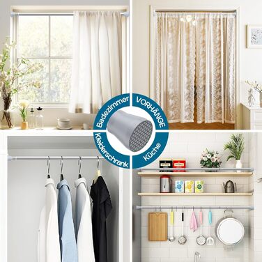 Штанга для штор без свердління AIZESI, 70-120 см, телескопічна, діаметр 22 мм, срібна