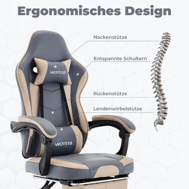 Геймерське крісло Ergonormic з підставкою для ніг, регульованою підтримкою спини, темно-сіре (синьо-бежеве)