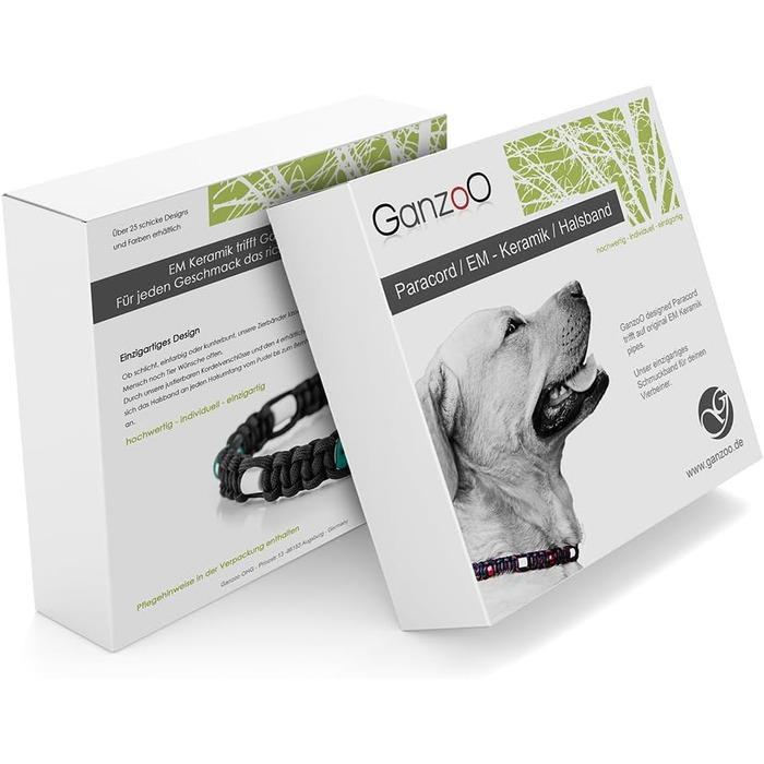 Нашийник для собак Ganzoo EM з кераміки та паракорду 550, розмір L (52-64 см), чорний, регульований