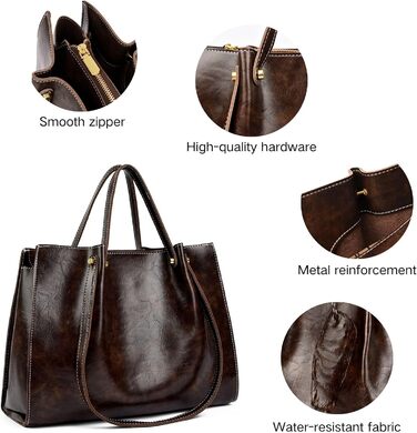 Сумка жіноча велика елегантна через плече PU шкіра Shopper Bag для роботи, школи, офісу, повсякденна (Коричнева)