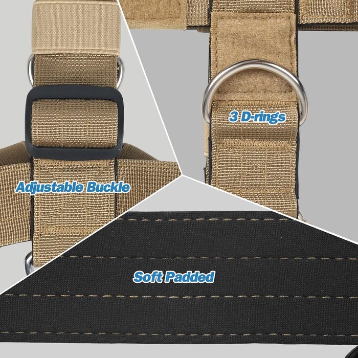 Нашийник для собак FeimaX для великих порід, тактичний, дихаючий, зручний, міцний, безпечний, хакі (M)