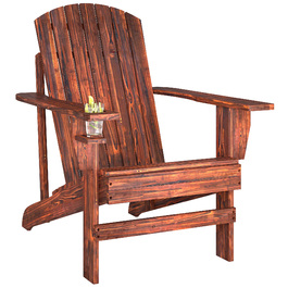 Крісло Adirondack Outsunny з підстаканником, масивне дерево з обвугленим покриттям, 72,5 x 97 x 93 см, ідеально підходить для балкону та тераси