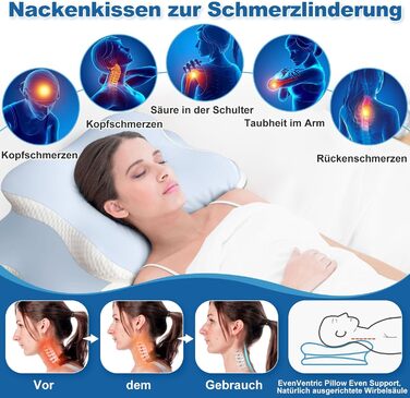 Ортопедична подушка EvenVentric для шиї, м'яка та затишна, знімний чохол, DarkBlue (світло-блакитний)