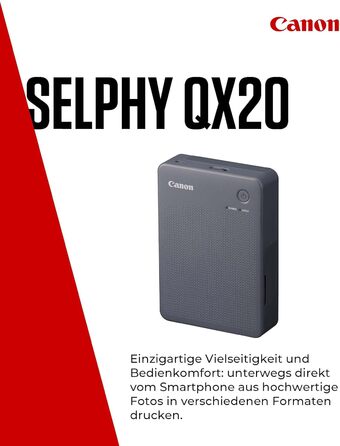 Canon Selphy QX20: Портативний принтер для фотографій з Wi-Fi, термосублімаційний друк, USB-C зарядка, сірий (без чорнил/паперу)
