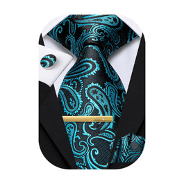 Набір краватки, нагрудного хустинки та краваткових затискачів Hi-Tie, золотий, з візерунком павлина (зелено-блакитний)