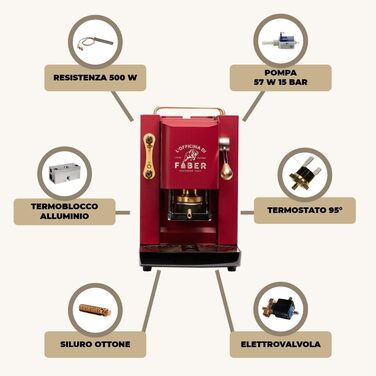 Faber Pro Deluxe Brass Coffee Machine with Waffles from Ese Paper 44 mm (Cherry Red) + 50 Waffles Ritz Café Unique Blend