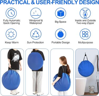 Намет для душу/туалету Pop Up, для кемпінгу та пляжу, блакитний, з сумкою, UV 40+