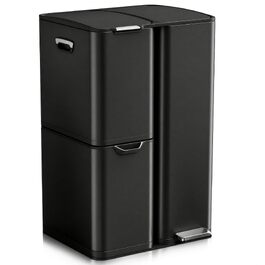 Сміттєвий відер LIFERUN на 60л з 3 відсіками для сортування сміття (30+17+13л), сталевий педальний кошик для кухні з Soft-close кришкою та знімними внутрішніми контейнерами, чорний