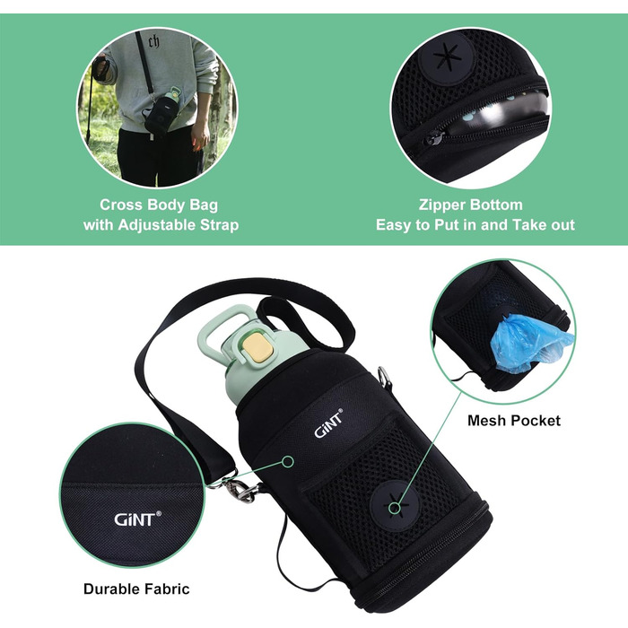 GiNT Термопляшка з нержавіючої сталі для собак та людей, 3-в-1, з мисками та сумкою, вилка-поїльник, для подорожей, прогулянок, кемпінгу, авто (Зелена)