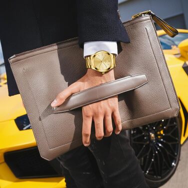 Чоловічий годинник LN LENQIN з вологозахистом, сталевий браслет, кварцовий механізм, аналоговий годинник для чоловіків, люкс, золотий